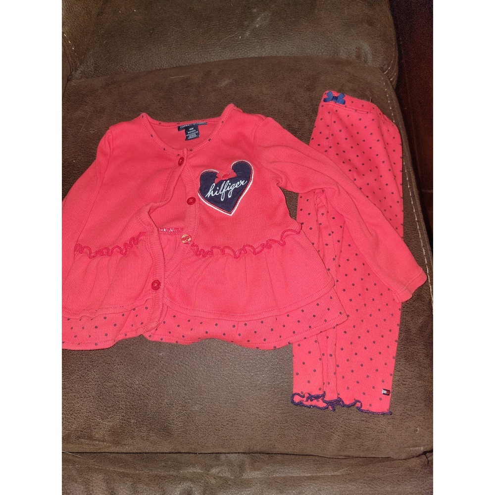 Tommy Hilfiger red heart sweater and leggings size 18 months